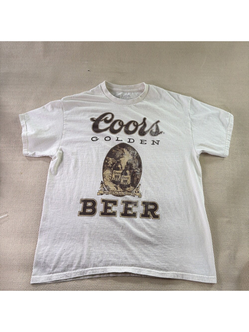 Coors Golden Beer T-Shirt Men’s Large White Graphic Brewery Retro Man Cave